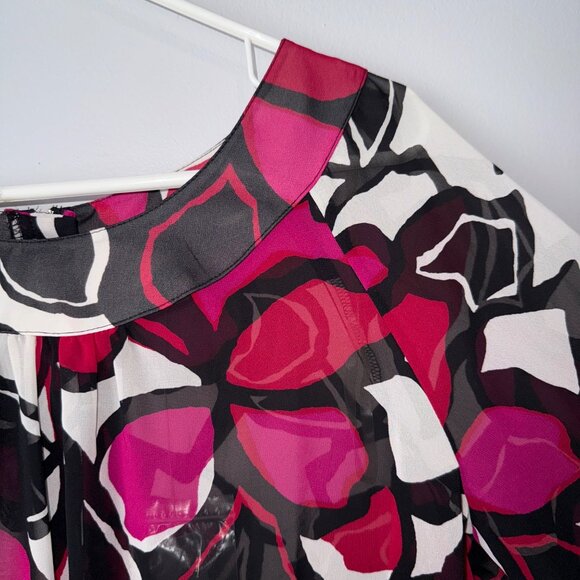 NWT Worthington Womens Large Sheer Floral Blouse Pink Red Black White - Picture 4 of 9